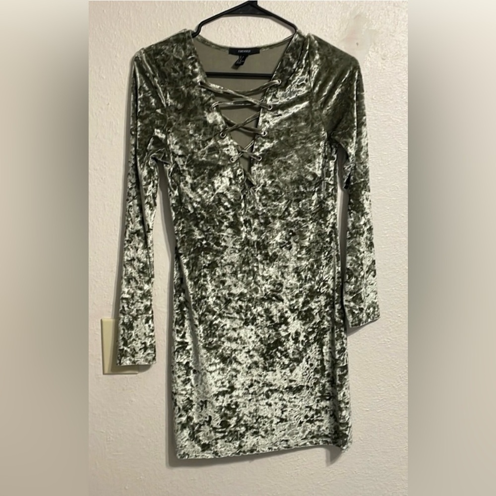 Forever 21 - Green Velvet Lace-Up Dress